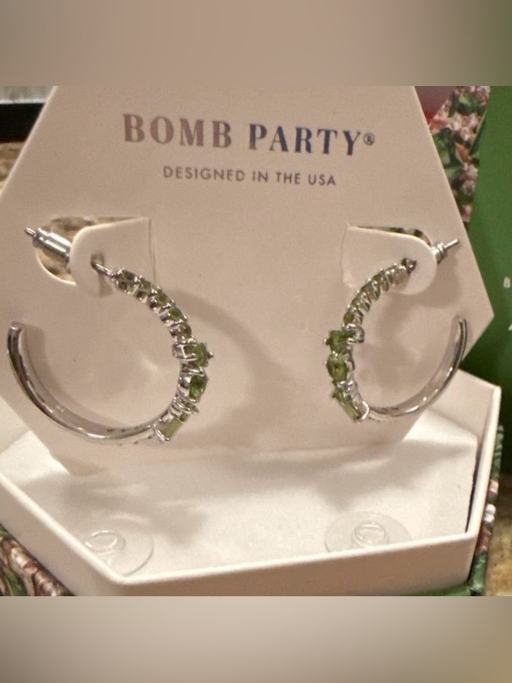 Peridot Hoop Earrings | Rhodium Plated Statement Hoops